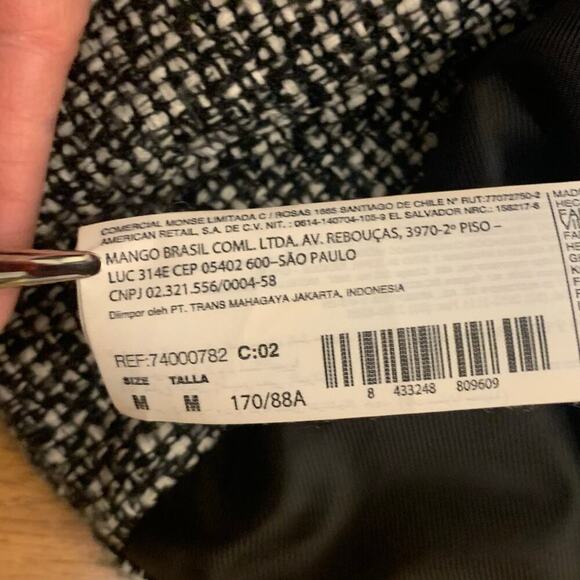 MNG (Mango) Black Colorblock Tweed Funnel Neck Peacoat - Size S - Picture 8 of 11